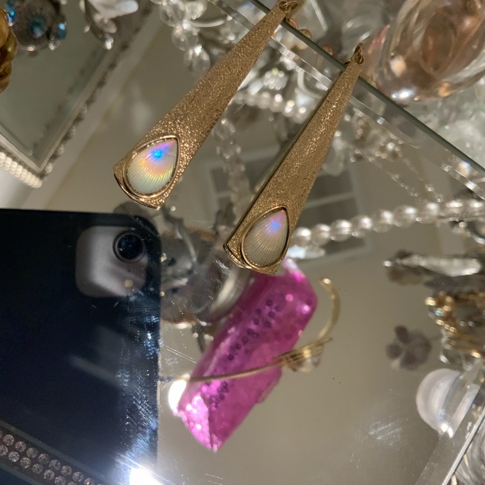 Gold Teardrop Shell Accent Earrings - Women Jewelry opal